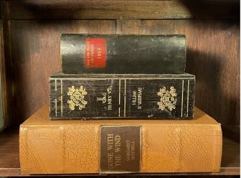 Antique Wood Leather Book Boxes Set Of 3