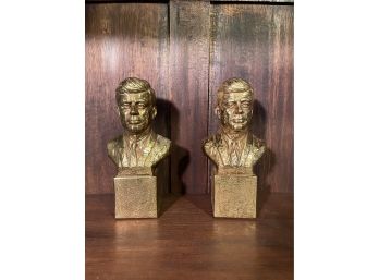 Vintage John F Kennedy M.b. Bronze Tone Sculptures Set Of 2