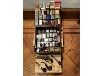 Collector's Giant Lot  Antique Vintage Pipes And Lighters And Storage Box From Philippines