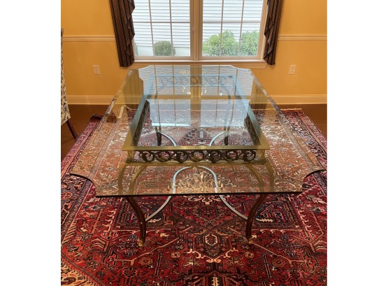 French Art Deco Large Wrought Iron Grapevine Motif Beveled Glass Dining Table With Brass Paws (very Heavy)