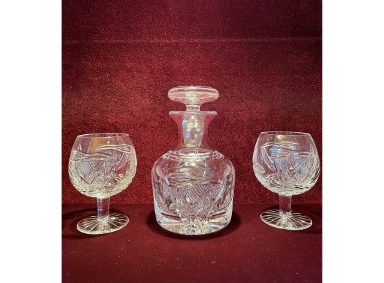 Beautiful Crystal Tipperary Set - Decanter With 2 Goblets (there Is Personalized Name On It)