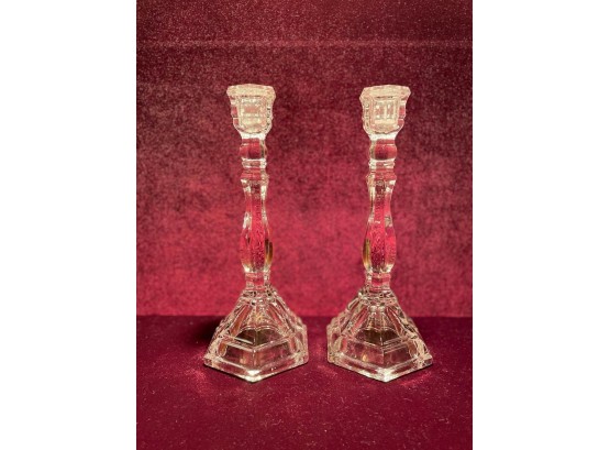 Pair Of Tiffany & Co Signed Crystal Candle Sticks