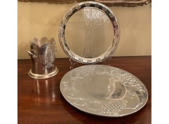 Wilton Armetale Metal Fruit Serving Tray, Beautiful Silver Plate Tray And Champagne Bucket