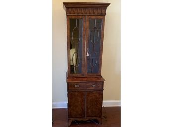 High - End Antique Reproduction Mahogany China Cabinet With Lights, Red Velvet Interior By Greenbaum Interiors