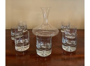 Crystal Glass Wine Decanter And Hand Blown Martini Clear Glasses Set Of 7