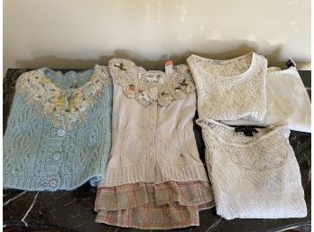 Lot Of Vintage Women Sweaters And Tops - ' Free People', Ralph Lauren, Anthropologie, Bcbg Paris Lace Top