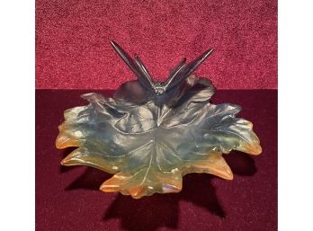 Daum France Butterfly Trinket Dish Signed - Perfect Condition