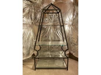 Mid-Century Italian Four Glass Shelf Etagere Heavy Metal