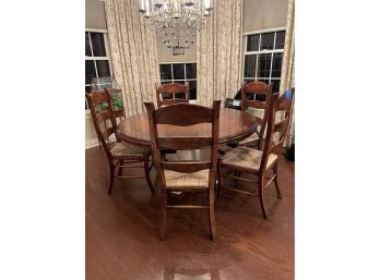 French Provincial Oak Top And Distressed White Base Farmhouse Table And 5 Solid Wood Wicker Chairs Indonesia