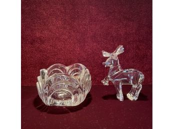 Baccarat Crystal Animal Figure And Daum France Clear Crystal Bowl