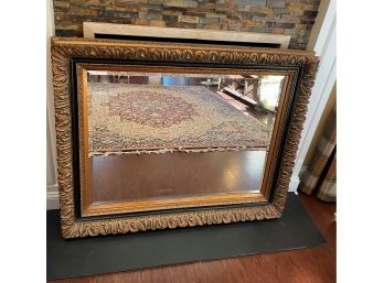 Large Gold/black Gilt On Carved Wood Beveled Mirror