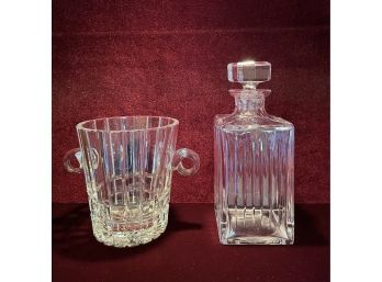 Vintage Atlantis Crystal Decanter And Crystal Ice Bucket With Handles