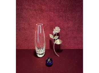 Crystal & Sterling Silver Rose And Lenox Vase