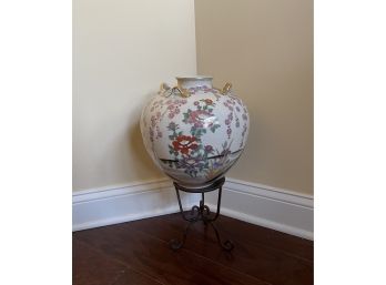 Vintage Hand Painted Pot/urn With Stand