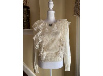 Vintage Enfin By Marcia Hand Loomed With Lace Collar Blouse
