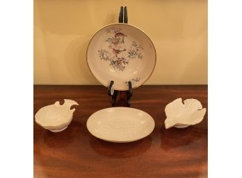 Beautiful Lenox Lot Includes Lenox Serenade Salad Serving Bowl, Dove Shaped Dish, Oval And Sea Shell Dishes