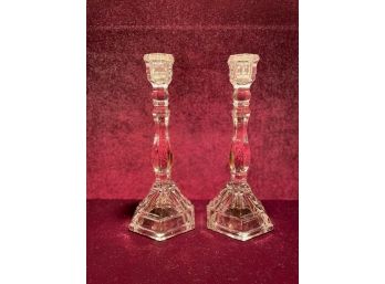 Pair Of Tiffany & Co Signed Crystal Candle Sticks