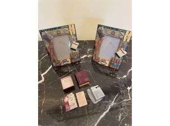 Antique Ronson Lighter In Original Box W/original Small Protective Felt Bag And Pair Of Vintage Picture Frames
