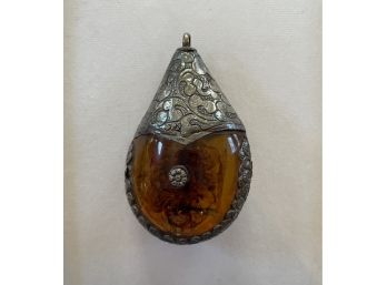 Antique Silver Amber Pendant