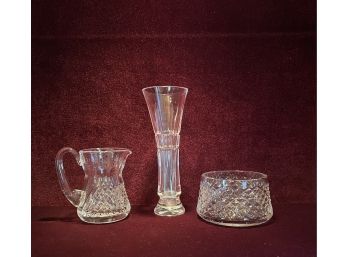 Waterford Crystal Lot - Vase, Creamer/pitcher And Bowl