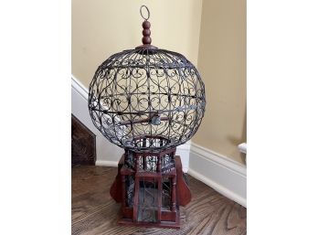Victorian Style Wood And Iron Balloon Hanging Bird Cage Approximately 23'