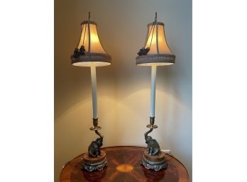 Pair Of Midcentury Table Desk Lamp Elephant With Original Shades