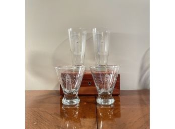 Healy Hass Hand Carved Glasses Set Of 2 Cocktail Glass And Set Of 2 Beer Glass