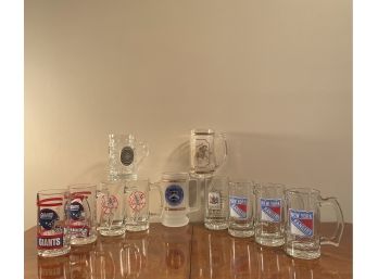 Lot Of Vintage Beer Steins And Mugs Includes Giants Yankees And New York Rangers
