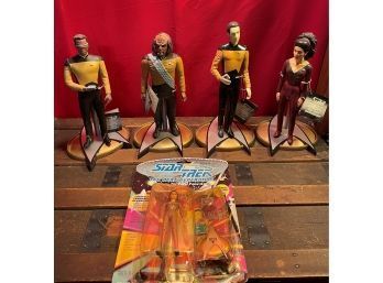 Vintage STAR TREK NEXT GENERATION Lot Of 4 Vinyl Doll With Stand And Tags And One STAR TREK Toy New In Box