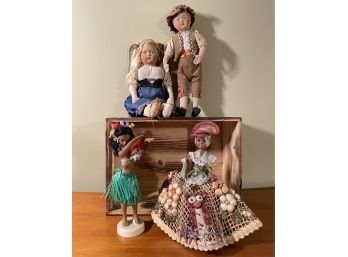 Pair Of Antique Dolls, Vintage Bahamas Doll And Hawaiian Dancing Doll