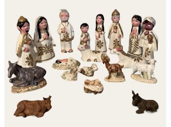 Vintage Nativity Set Clay Figures