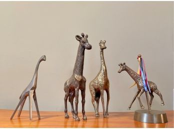Lot Of 4 Vintage Brass Giraffes One Giraffe Is Musical
