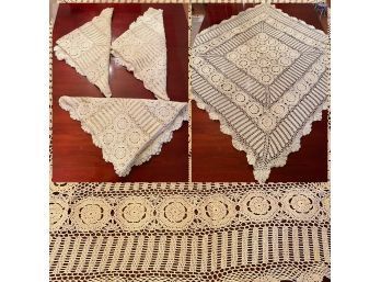 Lot Of 3 Small Vintage Handmade Crocheted Square Tablecloth