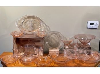 Stunning Collection Of Pink Depression Glass 1930's: (Poinsettia, Etched Glass, Anchor Hocking)