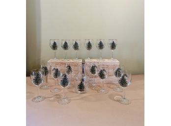 Spode Christmas Tree Wine Glasses Gold Trim Set Of 15 And Spode Christmas Tree Glassware Vase