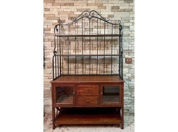 Stunning Bakers Rack Oak Wood Finish And Wrought Iron Top