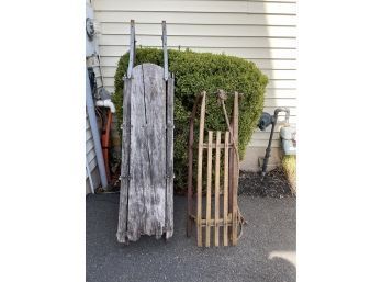 Lot Of 2 Antique Sleds Antique Swiss Davos Sled