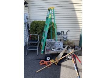 Large Lot Of Tools, Tool Cart And 2 Ladders