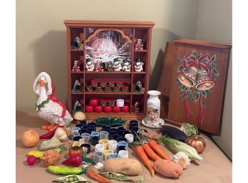 Mid Century Hanging Display Cabinet, Tons Of Vintage Napkin Holders, Goose Sculpture And Other Decorations