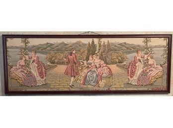 Large Vintage Framed Tapestry Of Victorian Era 58.5 X 21