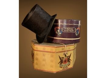 Antique Collins&fairbanks Boston Black Beaver Top Hat Signed, Vintage Hat Boxes (royal Stetson & Knox Hat Box)