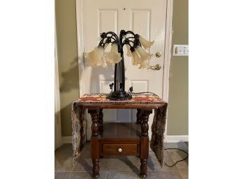 Vintage Tiffany Style Glass Metal Table Lamp (2 Shades Are Missing), Country Style End Table And Runner
