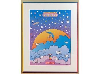 Peter Max Beginning Of A New Age Framed Poster And Drawing Autographed And W/certificate Excellent Condition