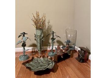 Vintage Lot Of Garden And Other Decor: Tom Clark Gnomes/candleholders, Plant/flower Bucket, Candlesticks, More
