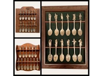 Set Of 3 Spoon Racks/displays With Vintage Collectible Spoons