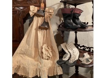 4 Pair Of Victorian Era Antique Shoes And Dress