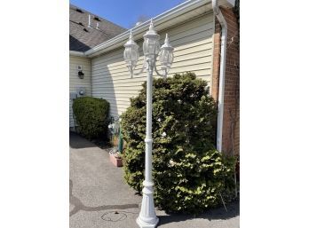 Beautiful 86' High 3 Lantern White Outdoor Post Light Works Perfectly