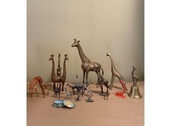 Giraffe Clollection Again: There Are 6 Brass Giraffes, Other Pewter Giraffe Figurines And Pendant W/chain