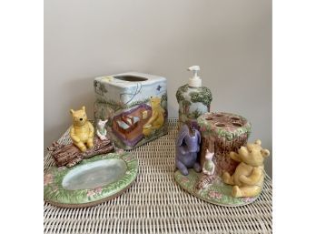 Disney Winnie The Pooh 4 Piece Bathroom Vanity Set (Toothbrush, Tissue And Soaps) (used)