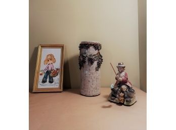 Seiji Nakane Hand Paint Porcelain Melody In Motion, Girl Painting By Yenele, Pottery Grape Vineyard Vase